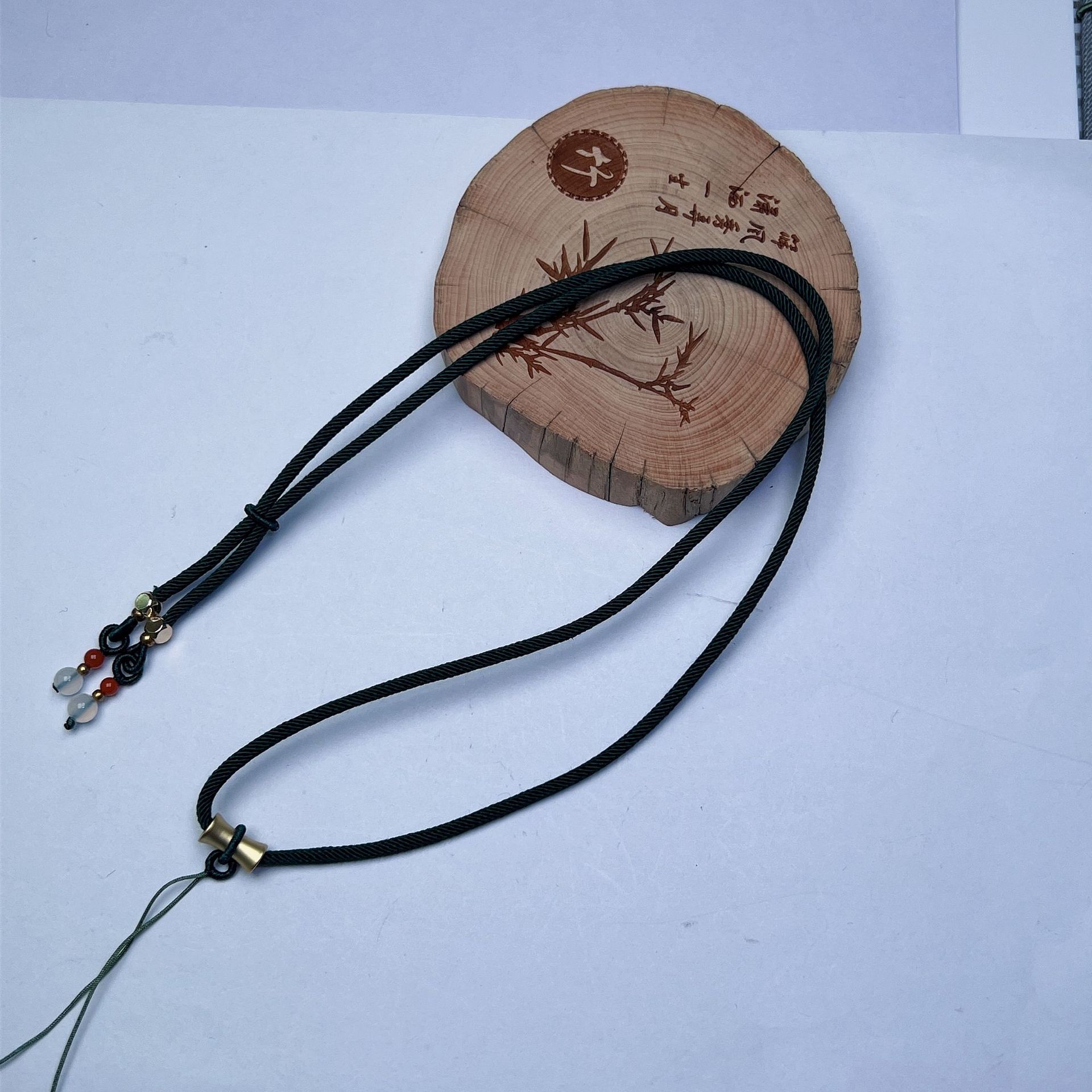 新款手工24k包金碧玉珍珠饰品绳活口情侣款个性佩挂脖毛衣链批发