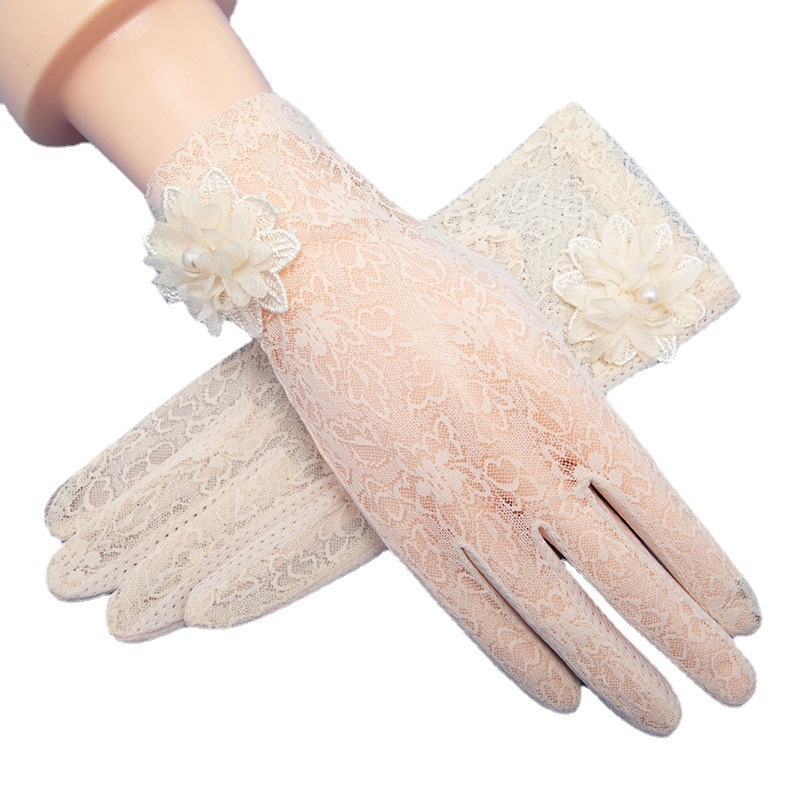 Lace Flower Sun Protection Women's Gloves Summer Breathable Non-Slip Ice Silk Quick-Drying Gloves Cycling Touch Screen Short Gloves