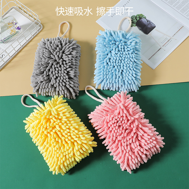 Hanging Hand Towel Water-Absorbing Quick-Drying Cute Kitchen Hand Towel Chenille Hand Towel Thickened Hand Towel