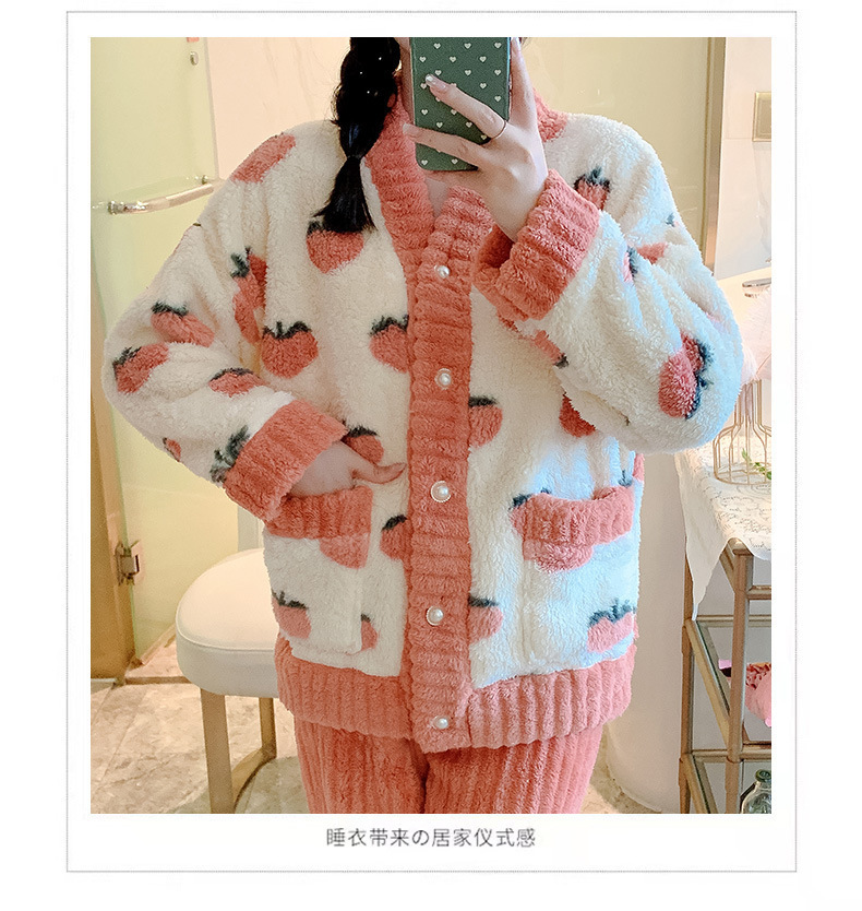 Autumn and Winter Flannel Pajamas Suit for Women 2022 Winter New Japanese and Korean Sweet Fleece-Lined Thick Coral Fleece Homewear