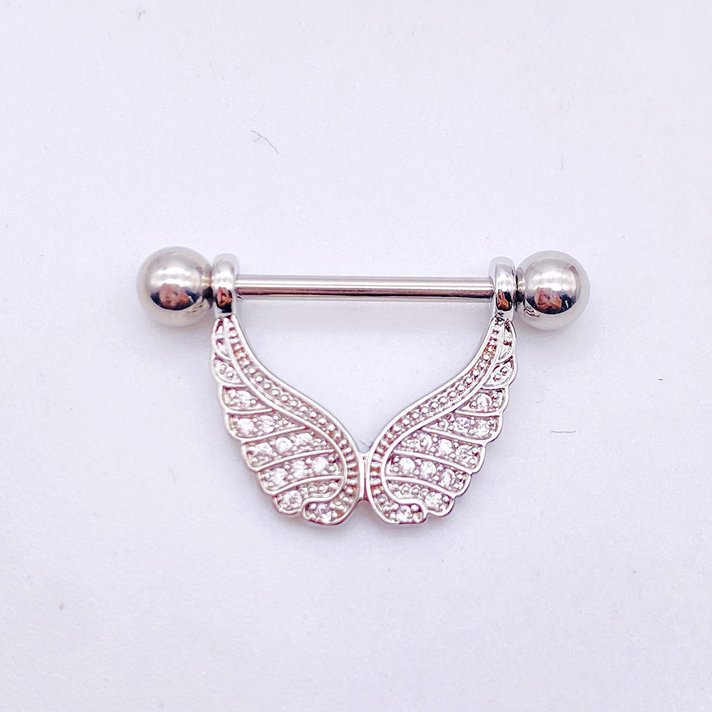 New Stainless Steel Nipple Ring Wings Micro Inlaid Zircon Nipple Nails Best Seller in Europe and America Body Piercing Jewelry