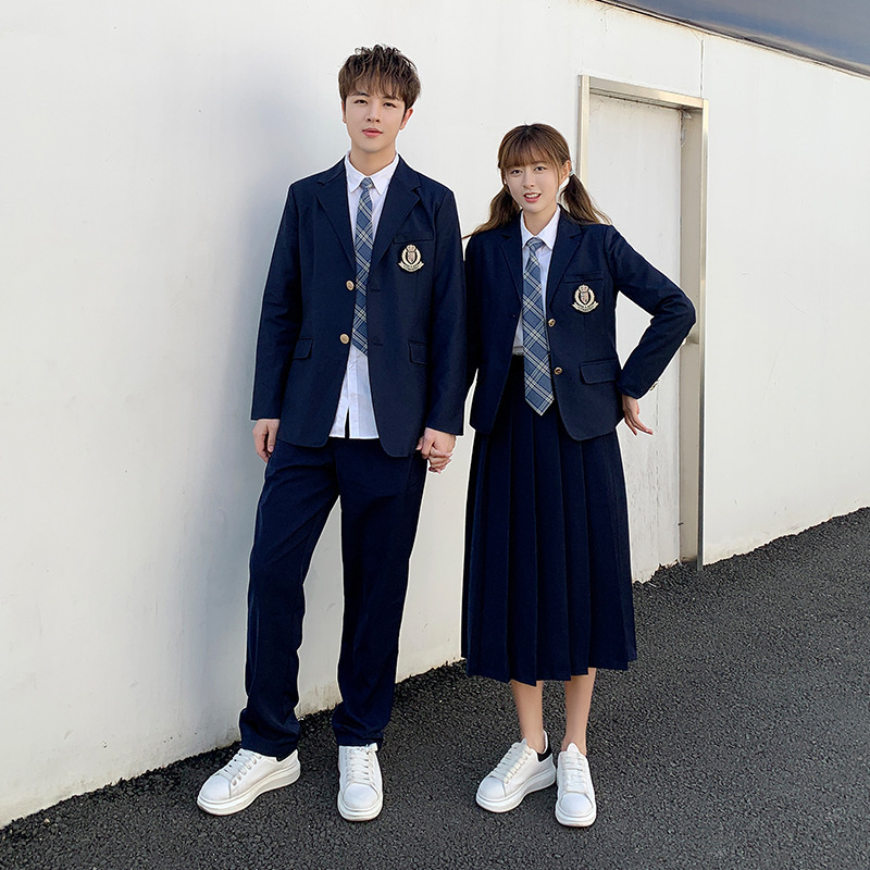 春秋学院风高中学生校服外套 刺绣西装套装 毕业运动会班服jk制服