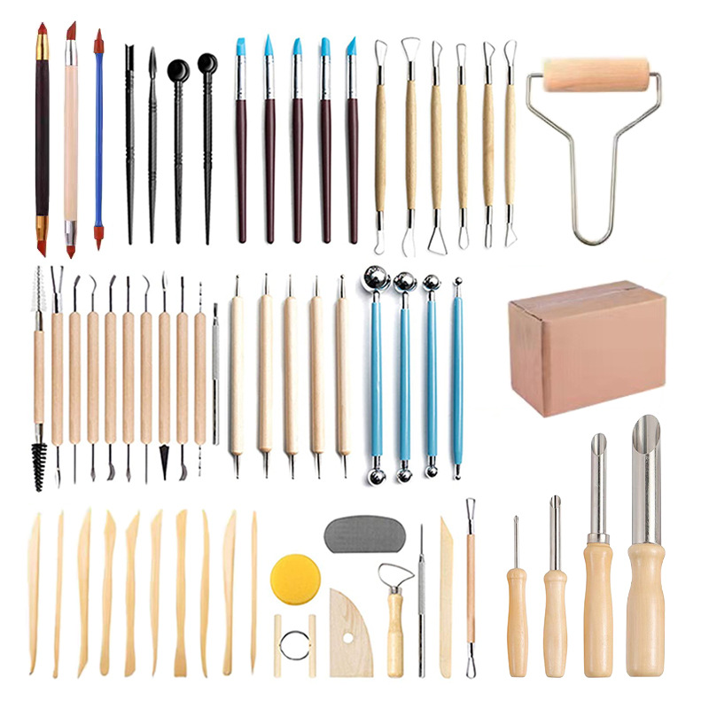 跨境陶艺工具14件套装软陶泥塑粘土刮刀雕刻刀铝棒双头造型工具包