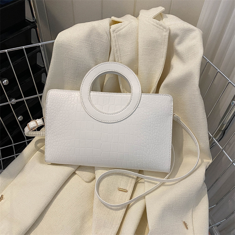 INS Minority Fashion Ring Handbag 2023 New Fashion Solid Color Casual Stone Pattern Shoulder Messenger Bag Bag Bag