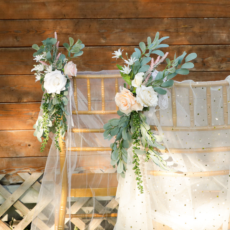 仿真尤加利桉树叶椅背花新款森系户外婚礼椅背装饰花仿真椅背花