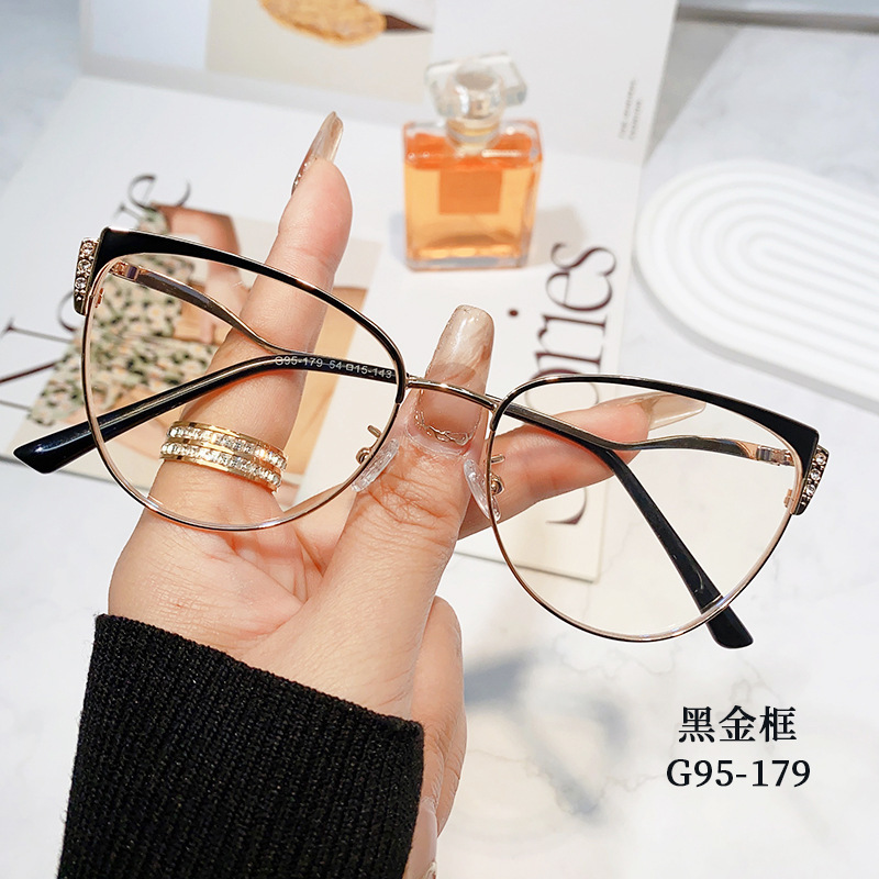 New Vintage Glasses Rim Eyebrow Frame Double Color Spot Drill Frame Fashion Artistic Glasses Frame with Myopic Glasses Option