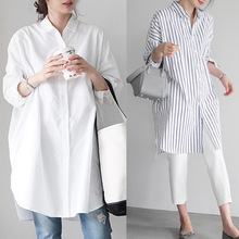白色衬衫女长袖新款中长款洋气慵懒宽松设计感衬衣