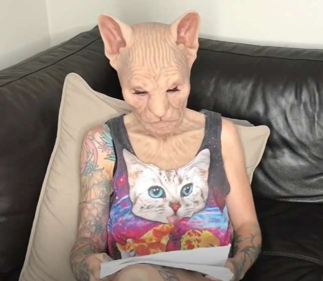 2022无毛猫动物面具万圣节恐怖猫妖人脸外星道具化妆舞会派对头套