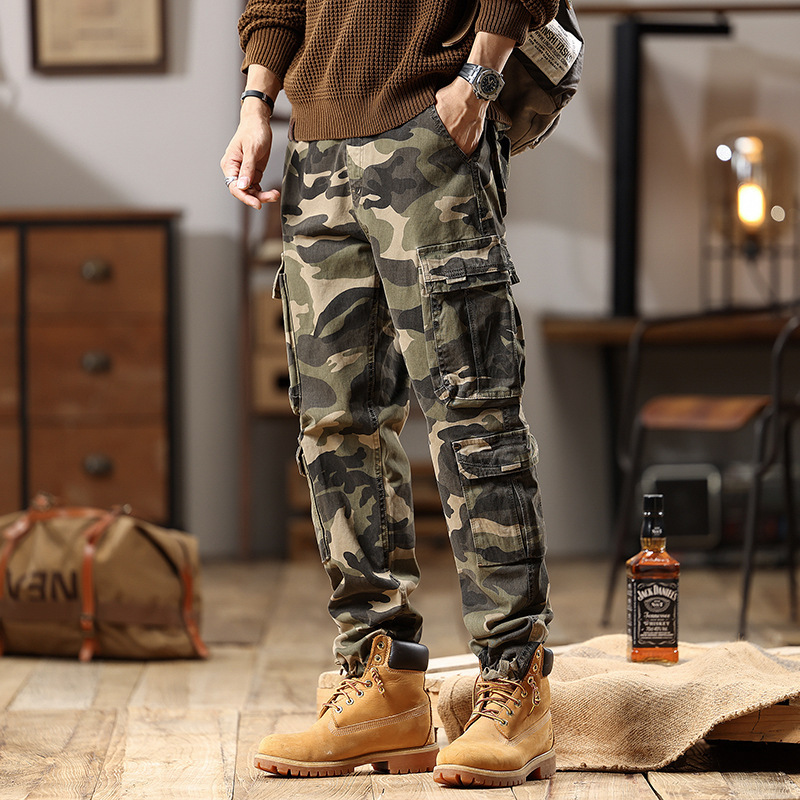 包邮春秋新款美式街头潮工装裤男士束脚多功能口袋哈伦休闲迷彩裤