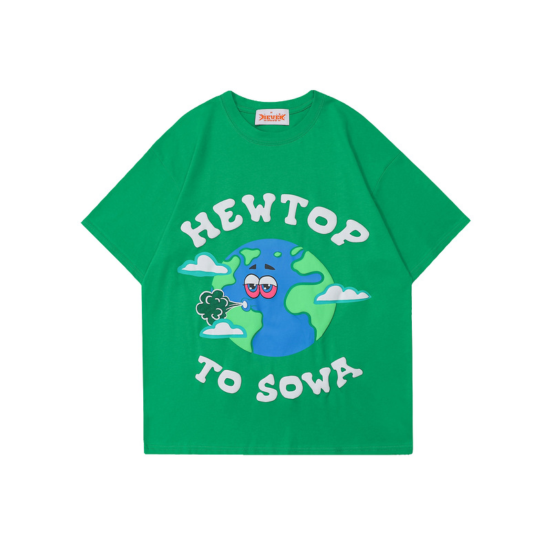 neverhood圆领男式春夏卡通印花t恤男宽松版学生情侣短袖2022新款