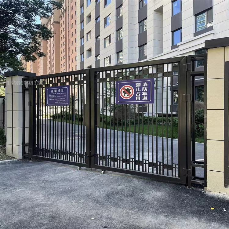 厂家定制铁板焊接带轮子大门 学校院子入户门 家用不锈钢门烤漆