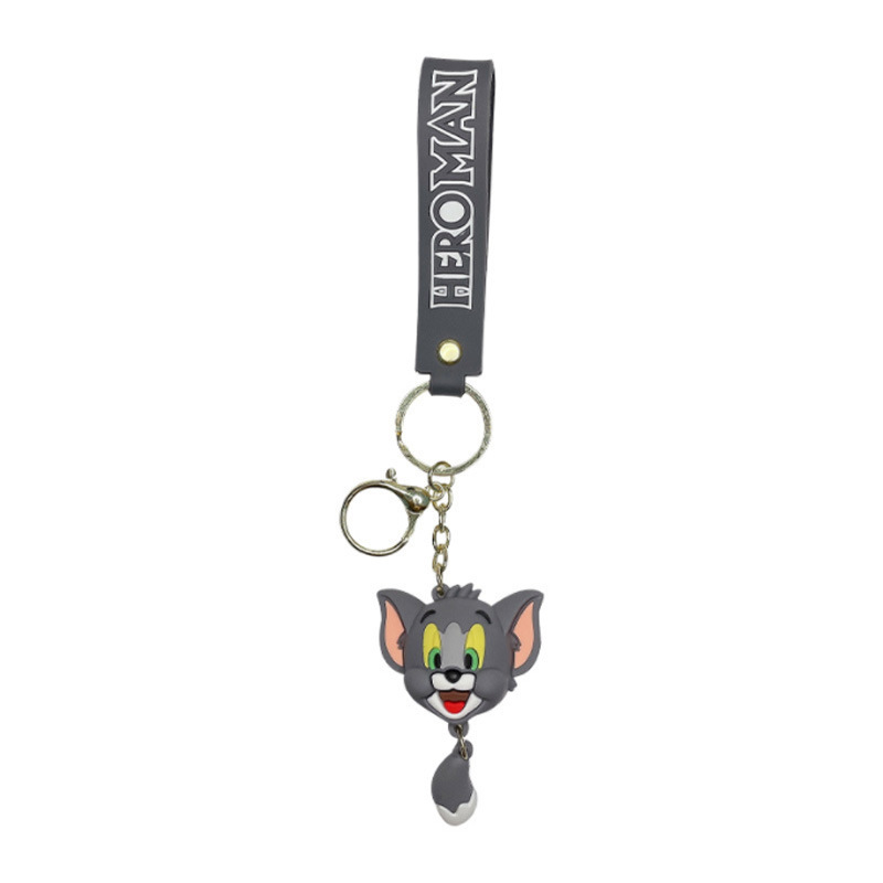 Creative Cat and Mouse Cartoon Key Button Little Tail Tom Jerry Cute Pendant Schoolbag Vehicle Key Chain Accessories