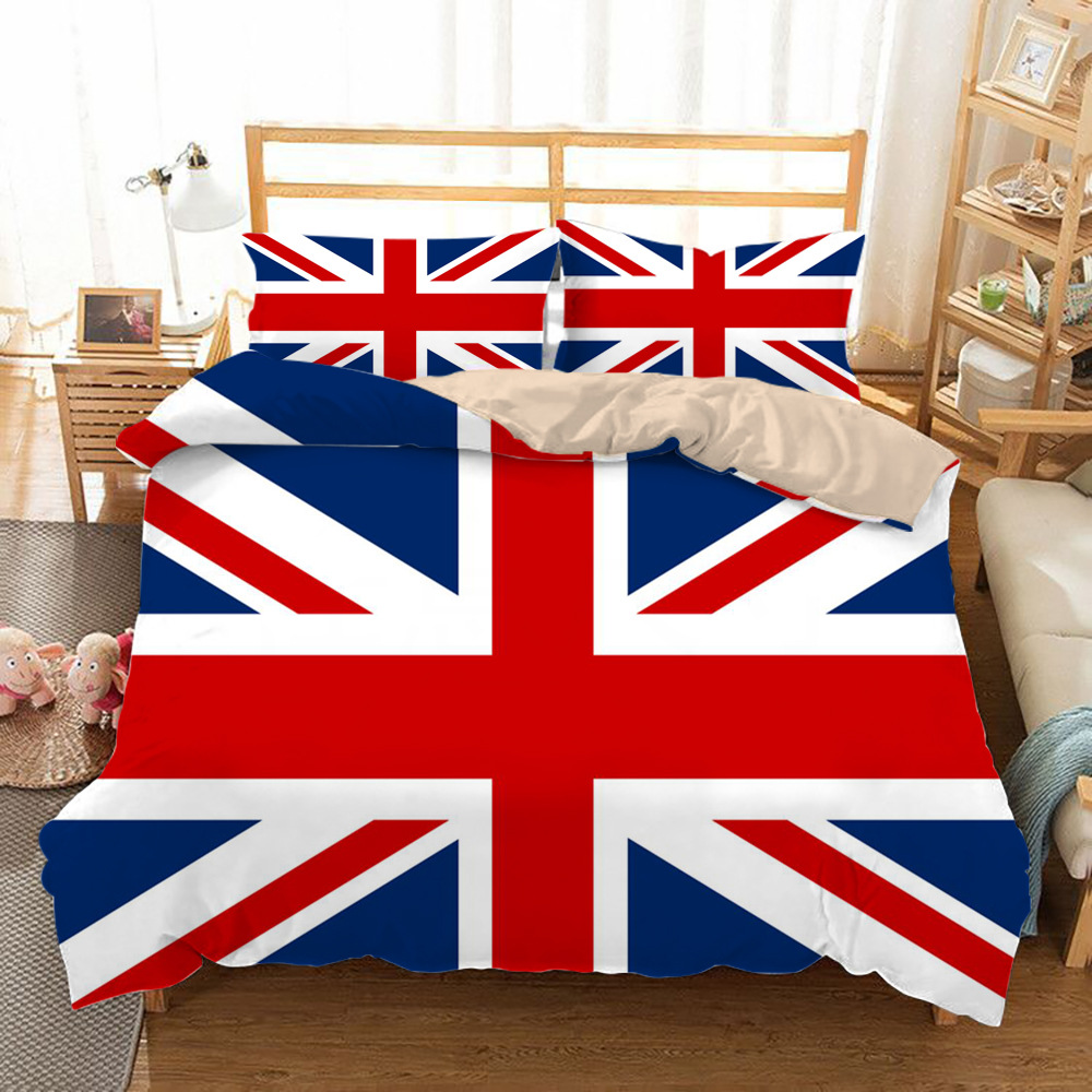 英国国旗米字旗家纺三件套亚马逊被套外贸床上用品床单数码印花