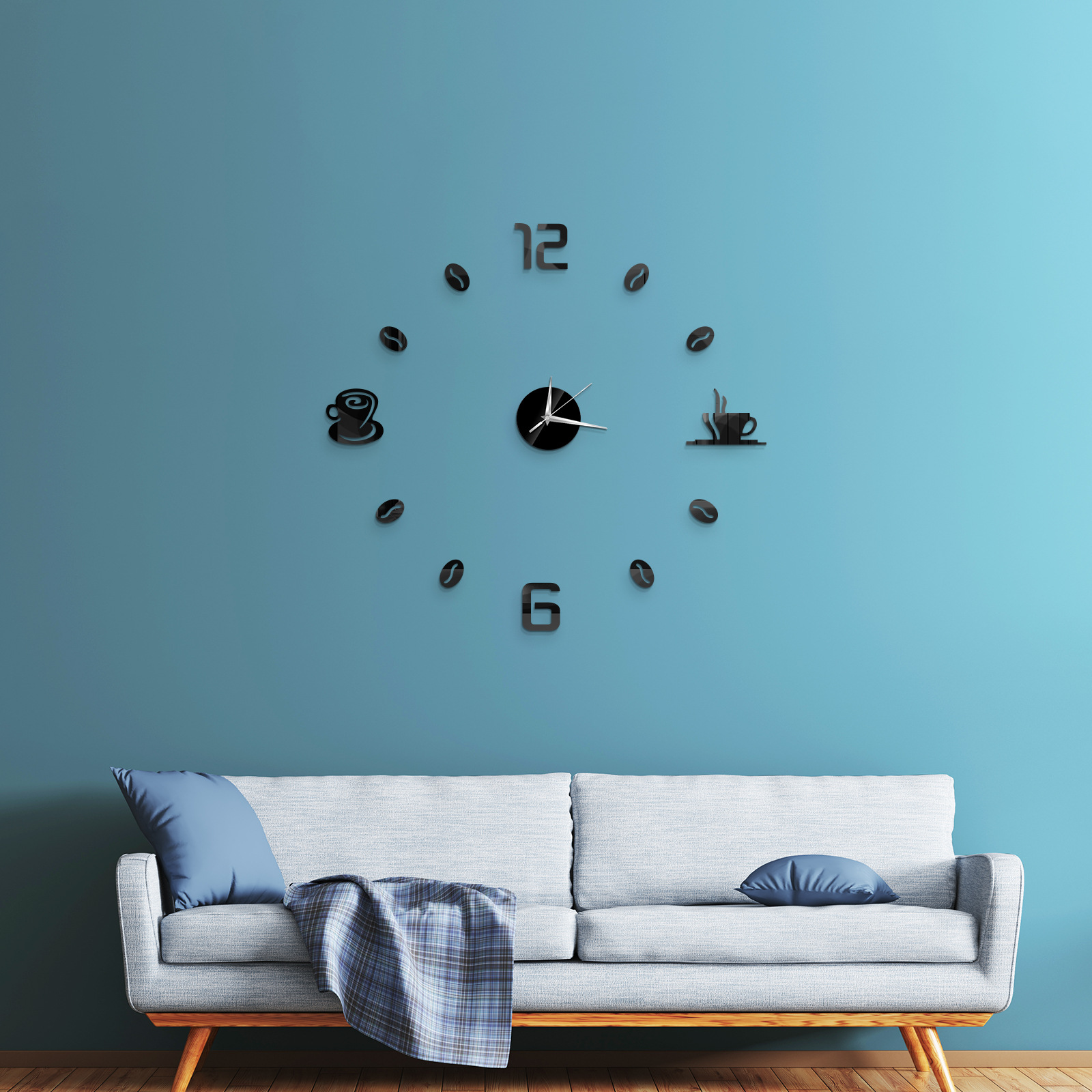 简约钟表镜面墙贴钟diy挂钟亚克力钟表茶杯钟表咖啡杯钟表墙贴钟