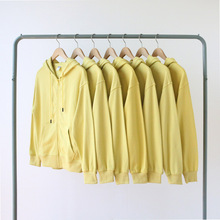 2023年秋季薄款鹅黄色浅黄色连帽拉链卫衣开衫外套男 女青春流行