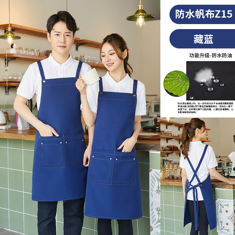 milk tea shop restaurant print and embroidery waterproof and oilproof apron catering dedicated print and embroidery logo printing canvas waiter apron