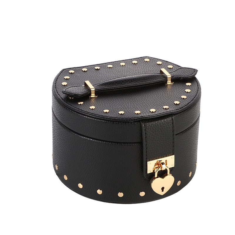 PU Leather Jewelry Box round Studs Eardrop Necklace Lipstick Dustproof Storage Box Simple Jewellery Box Wholesale