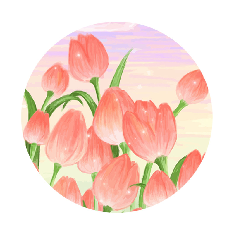 郁金香diy数字油画圆形手工填色风景花卉植物手绘丙烯装饰画