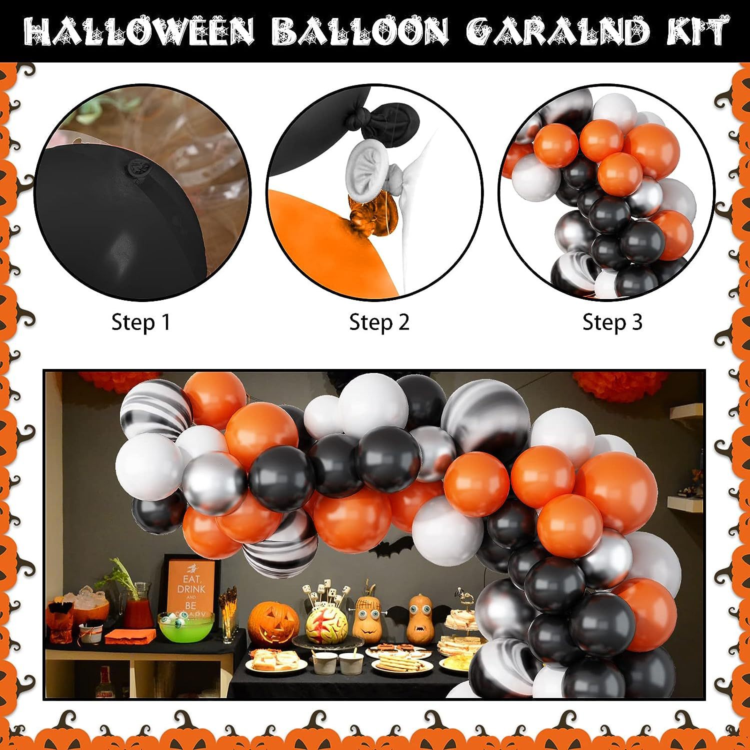 Halloween Balloon Arch Kit with Agate, Suitable for Children's Halloween Theme Birthday Graduation Party Decoration