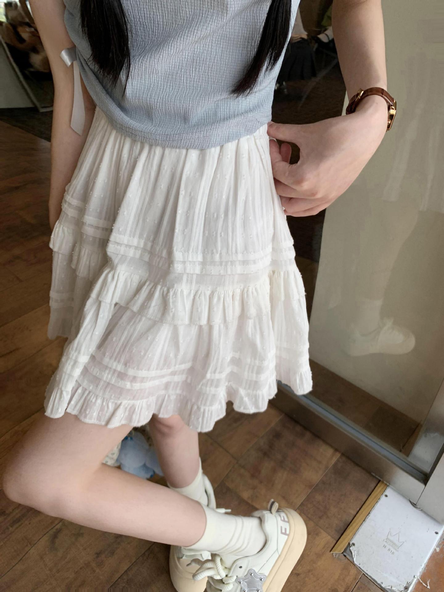 白色芭蕾短裙女夏季新款小个子蓬松褶皱双层纱裙蛋糕裙花边半身裙