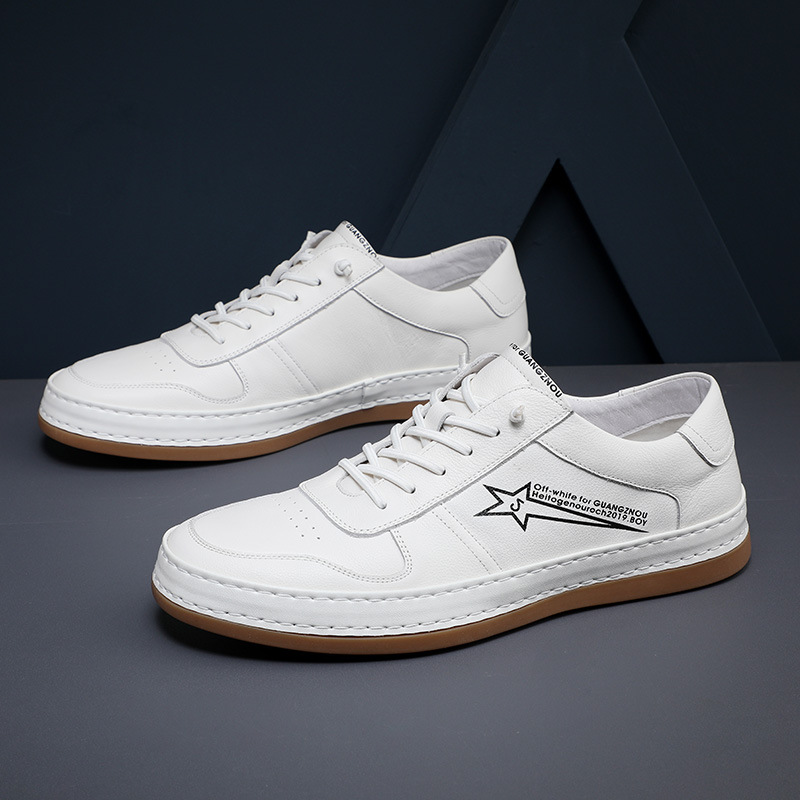 博钦品牌鞋子2021秋季新款男鞋头层牛皮男式休闲鞋松紧带男士板鞋