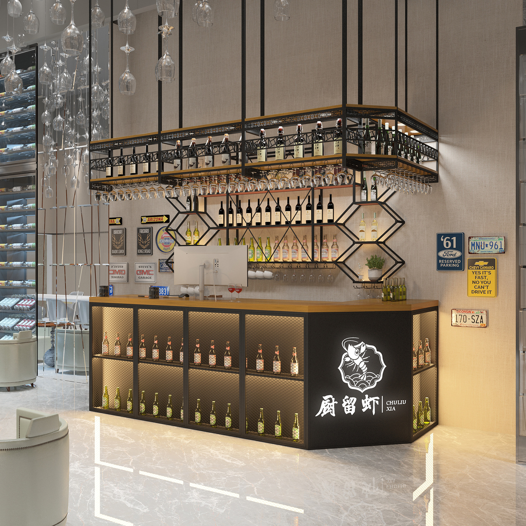 工业风咖啡厅水吧收银台 酒吧清吧铁艺吧台 服装店美容院接待前台