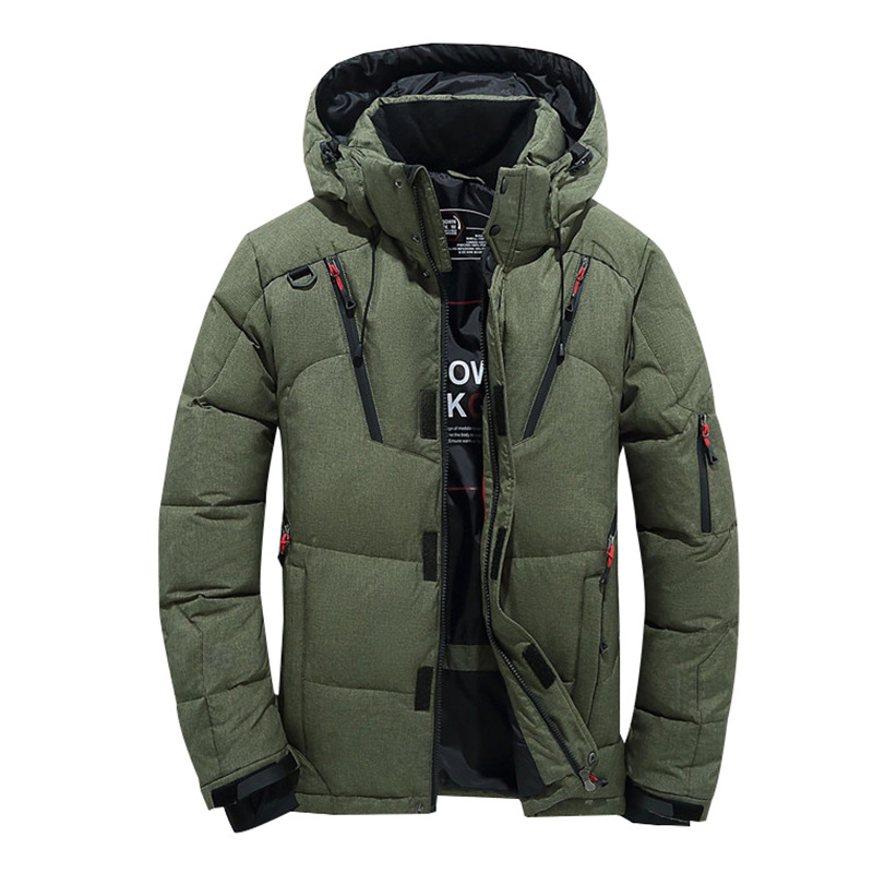 Winter Thick down Jacket Men's Mid-Length Detachable Cap Zipper Cardigan White Duck down Youth Coat Men's Cross-Border Tooling