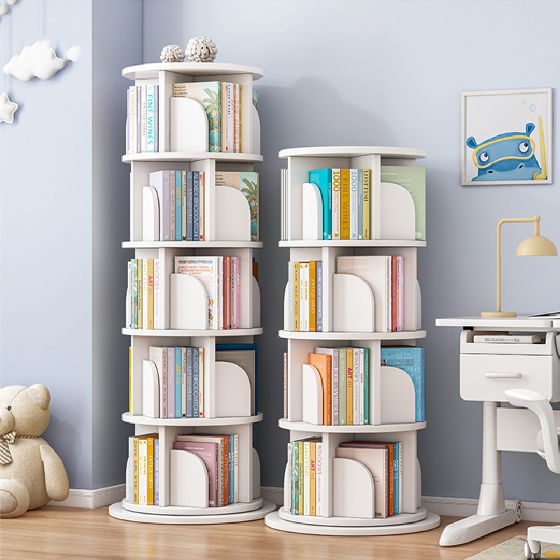 儿童书柜女孩拐角矮书架创意白色简易可旋转房间置物架落地式多层