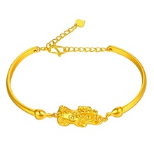 韩版时尚银饰品镀金3D硬金貔貅手链黄金款手镯越南镀金时尚珠代发