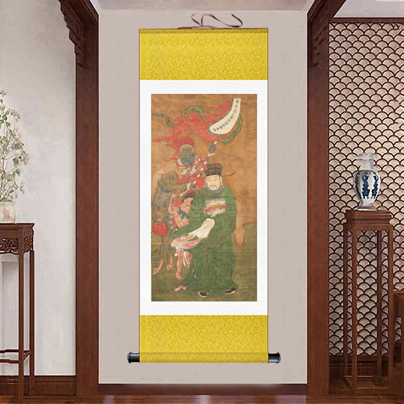 城隍爷画像挂画送圣土地神像画道场家居供奉丝绸卷轴画道教水陆画