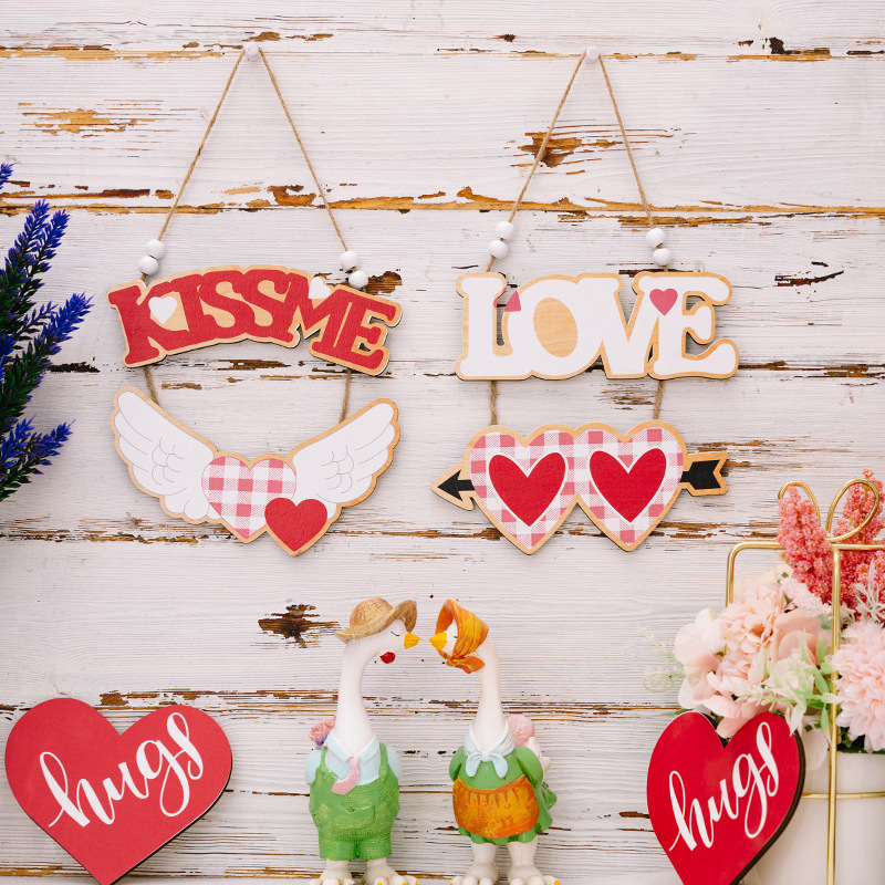 New Valentine's Day Decoration Supplies Wooden Pendant Love Cupid Pendant Atmosphere Layout Love Ornaments
