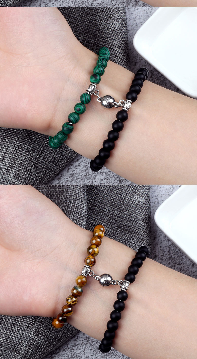 6mm创意珠子情侣手链 男女款相吸磁铁韩版学生简约熔岩石风化手串