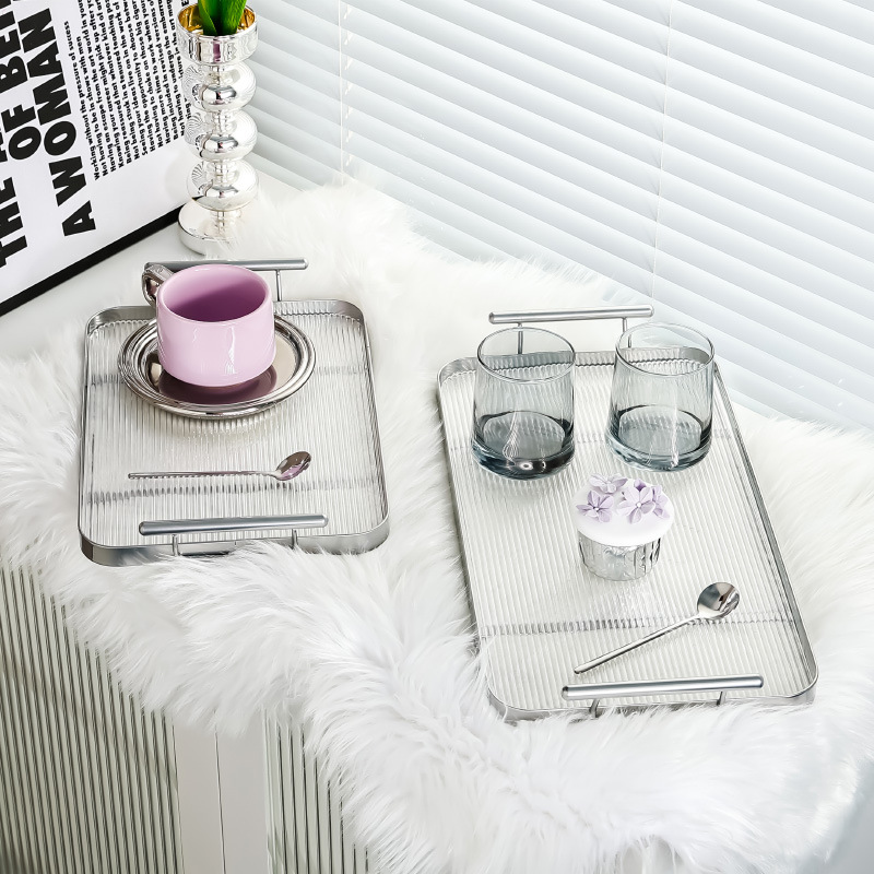 Cross-Border Good-looking Ins Rectangular Water Glass Tray Household Tea Cup Living Room Tea Storage Plate Cup Tea Tray