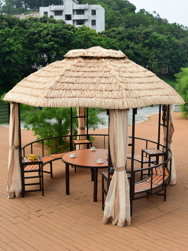 茅草户外凉亭庭院花园亭子室外农家乐民宿遮阳棚仿稻草屋圆形凉亭
