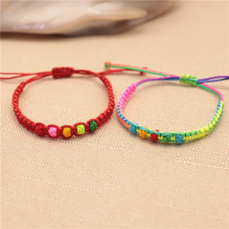 五个菠萝扣平结端午节五彩绳手链手工编织彩色花蕊结手绳手饰批发