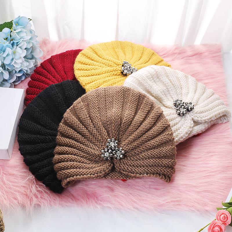 European and American round Bead Accessories Hat Wool Knitted Hat Bohemian Toe Cap Autumn and Winter Diamond Jewelry Pullover Hat Indian Hat