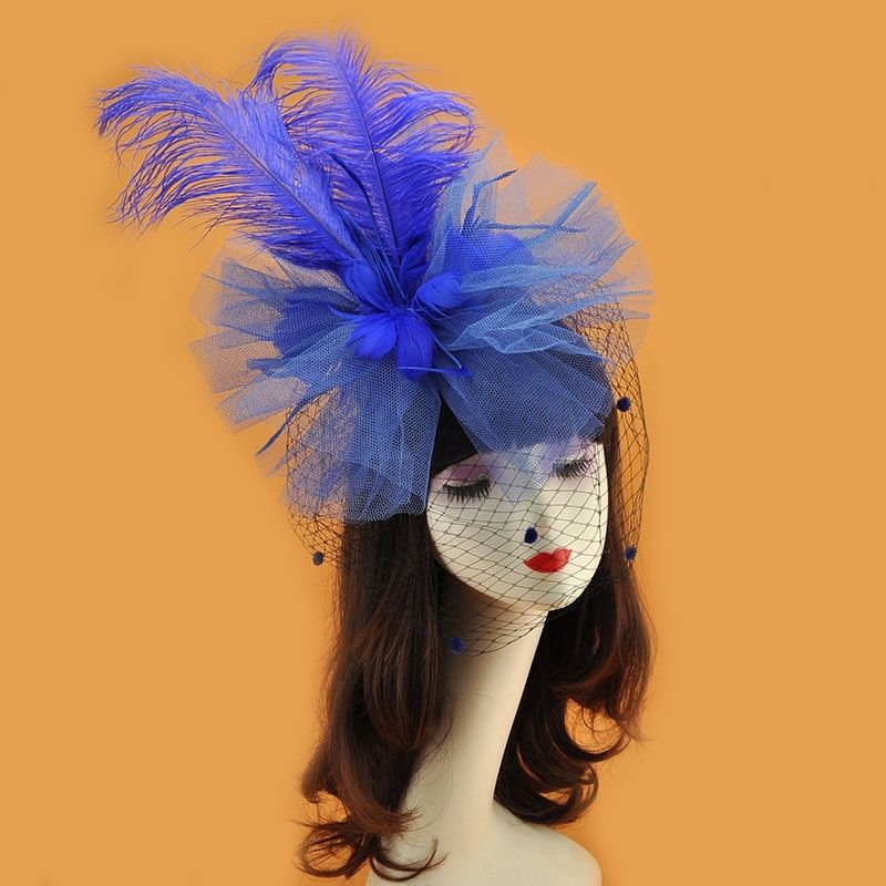 夸张走秀头饰儿童晚礼服女舞台个性创意新娘妆小礼帽羽毛网纱发饰