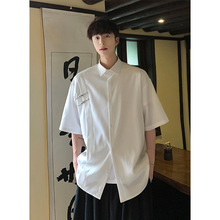 新中式衬衫短袖男士中国风夏季薄款纯色休闲潮