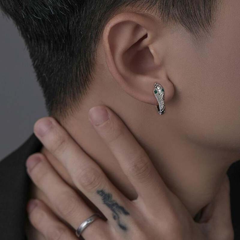 男士耳环男小众设计感痞帅男生高级感单只蛇头耳钉纯银蛇形耳饰女