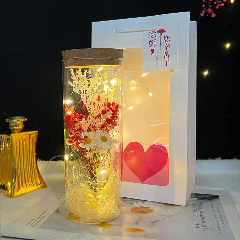 Valentine's Day Dried Flowers Gypsophila Teacher's Day Gift Wholesale Gift for Teachers Creative Glow Glass Wishing Bottle