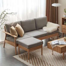 实木沙发小户型橡木客厅休闲家具简约家用三人位直排布艺沙发工厂