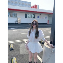 韩系白色衬衣上衣干练气质套装夏高腰半裙两件套