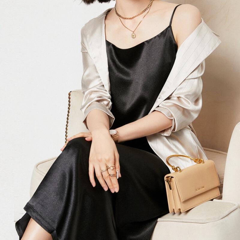 桑蚕丝吊带连衣裙中长款真丝内搭长裙缎面丝绸醋酸吊带裙夏季法式