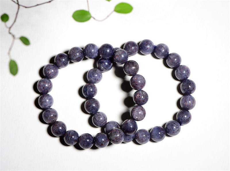 久雅水晶 天然血滴堇青石手链 蓝晶类坦桑圆珠手串时尚饰品 批发