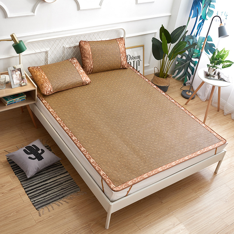 Thickened High-End Summer Mat Double-Sided Ice Silk Folding 1.5M Household Double Bed Student Dormitory 0.9M Rattan Mat Three-Piece Set