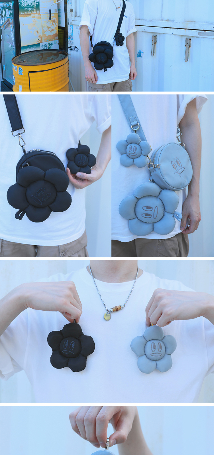 正版授权腾讯qq family鹅想开了潮流网红青灰色黑色斜挎包单肩包