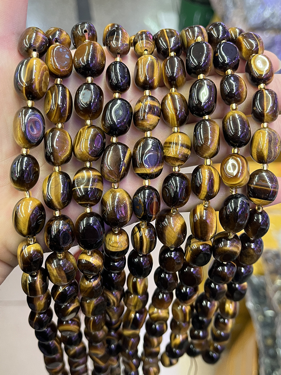 天然黄虎眼石随形原石散珠手链项链diy虎睛石手串水晶饰品配饰