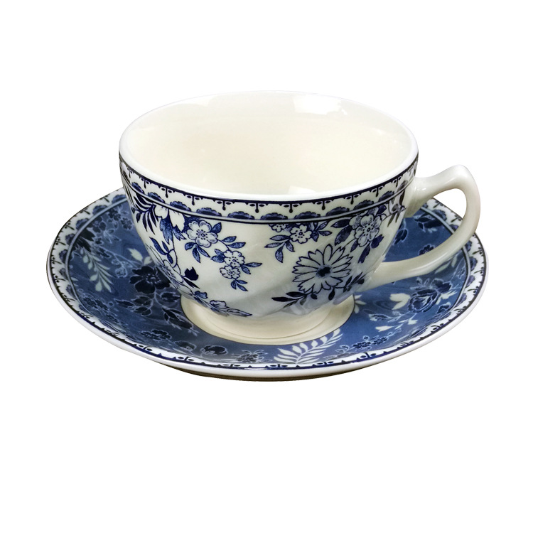 外贸青花瓷茶杯咖啡杯套装个性家用水杯碟子欧式简约创意咖啡杯子