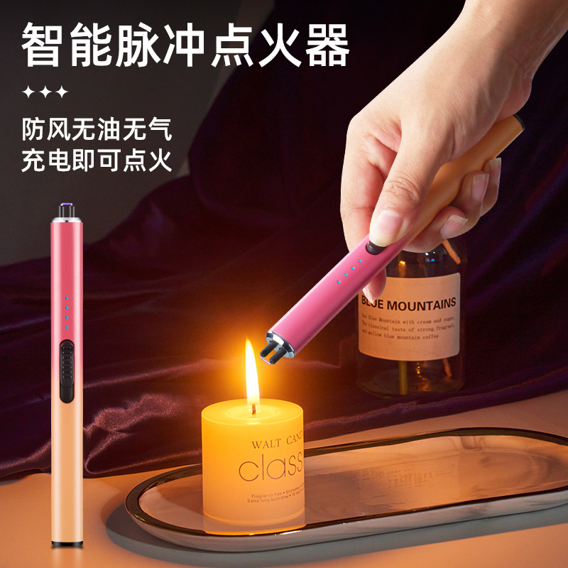 Cross-Border Long Straight Tube Pulse Aromatherapy Candle Igniter Typec Fast Charge Burning Torch Kitchen USB Electronic Ignition