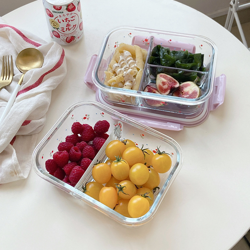 Thermal Transfer Printing Glass Lunch Box Girl Heart Freshness Bowl Bento Box Bowl with Lid Microwave Oven Heater Band Rice Crisper